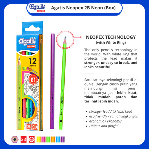[EZO.7500194] Agatis Neopex Pensil Tulis Neon 2B 1Box - Isi 12 Pcs