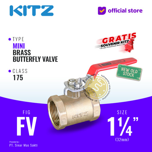 [EZR.2200084] Mini Butterfly Valve Brass KITZ Fig. FV , 1 1/4" - 32A - 32mm , Drat / Screw