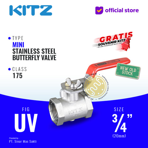 [EZR.2200089] Mini Butterfly Valve SUS304 KITZ Fig. UV , 3/4" - 20A - 20mm , Drat / Screw