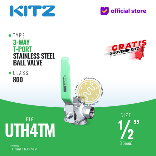 [EZR.2200137] 3-Way Ball Valve SUS KITZ Fig. UTH4TM , 1/2" - 15mm, Drat / Screw