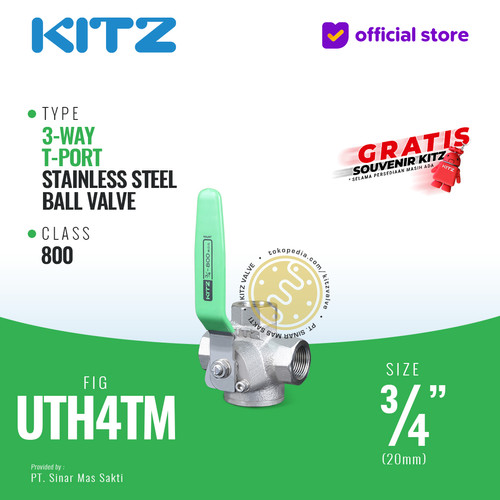 [EZR.2200138] 3-Way Ball Valve SUS KITZ Fig. UTH4TM , 3/4" - 20mm, Drat / Screw