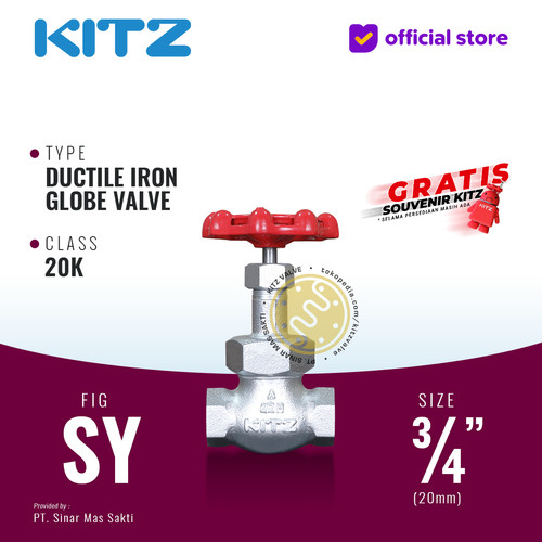 [EZR.2200169] Globe Valve Ductile KITZ Fig. 20 SY , 3/4" - 20A - 20mm , Drat / Screw