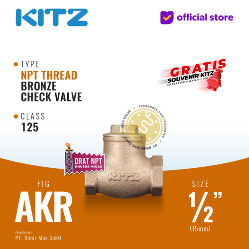 [EZR.2200211] NPT Klep Tabok / Check Valve KITZ Fig. 125 AKR , 1/2" - 15mm , Drat