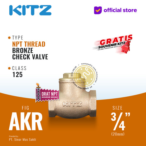 [EZR.2200212] NPT Klep Tabok / Check Valve KITZ Fig. 125 AKR , 3/4" - 20mm , Drat