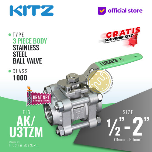 [EZR.2200247] Ball Valve 3-Piece SUS316 KITZ Fig. 1000 AK/U3TZM , Drat / Screw