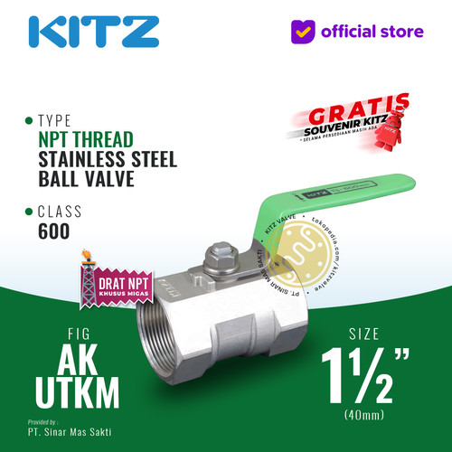 [EZR.2200277] Ball Valve NPT SUS KITZ Fig. 600 AKUTKM , 1 1/2" - 40mm , Drat Kasar