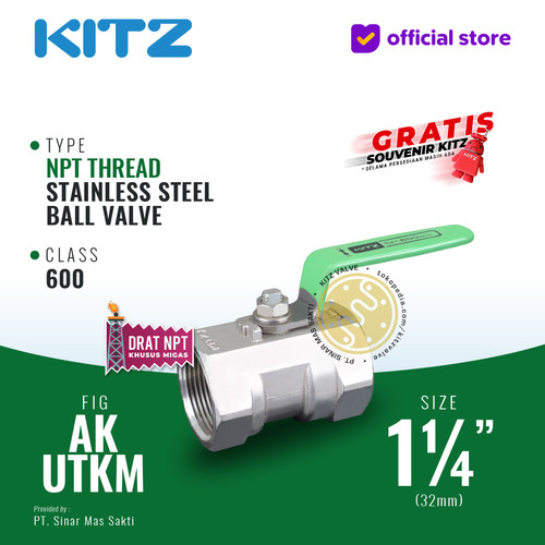 [EZR.2200278] Ball Valve NPT SUS KITZ Fig. 600 AKUTKM , 1 1/4" - 32mm , Drat Kasar