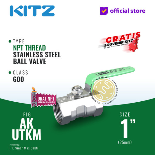[EZR.2200279] Ball Valve NPT SUS KITZ Fig. 600 AKUTKM , 1" - 25A - 25mm , Drat Kasar