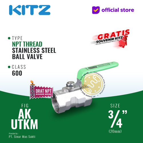 [EZR.2200280] Ball Valve NPT SUS KITZ Fig. 600 AKUTKM , 3/4" - 20mm , Drat Kasar