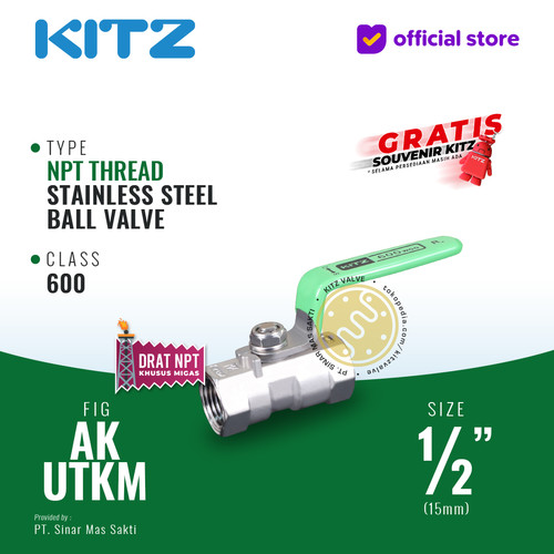 [EZR.2200281] Ball Valve NPT SUS KITZ Fig. 600 AKUTKM , 1/2" - 15mm , Drat Kasar