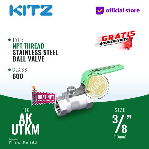 [EZR.2200282] Ball Valve NPT SUS KITZ Fig. 600 AKUTKM , 3/8" - 10mm , Drat Kasar