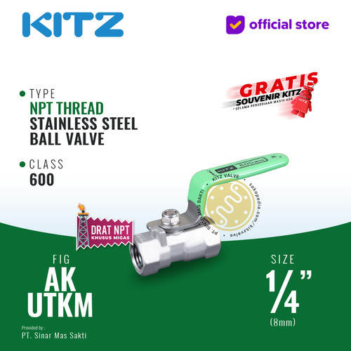 [EZR.2200283] Ball Valve NPT SUS KITZ Fig. 600 AKUTKM , 1/4" - 8A - 8mm , Drat Kasar