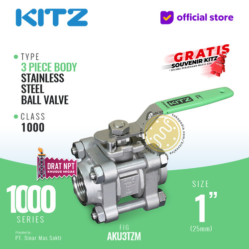 [EZR.2200311] KITZ 3-Piece SUS Ball Valve Fig. 1000 AKU3TZM , 1" - 25mm , Drat NPT