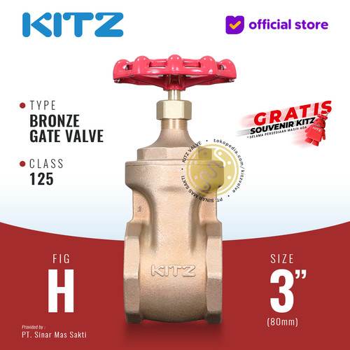[EZR.2200317] KITZ Bronze Gate Valve Fig. 125 H , 3" - 80A - 80mm , Drat / Screw