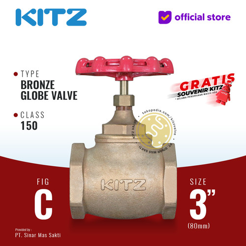 [EZR.2200327] KITZ Bronze Globe Valve Fig. 150 C , 3" - 80A - 80mm , Drat / Screw