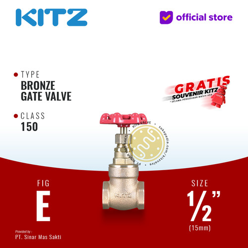 [EZR.2200344] KITZ Bronze Gate Valve Fig. 150 E , 1/2" - 15A - 15mm , Drat / Screw