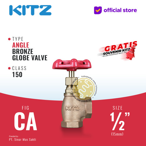 [EZR.2200377] KITZ Angle Globe Valve Fig. 150 CA , 1/2" - 15A - 15mm , Drat / Screw