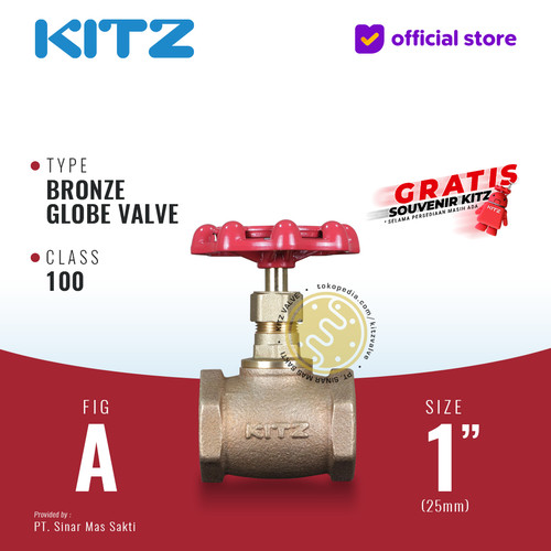 [EZR.2200386] KITZ Bronze Globe Valve Fig. 100 A , 1" - 25A - 25mm , Drat / Screw