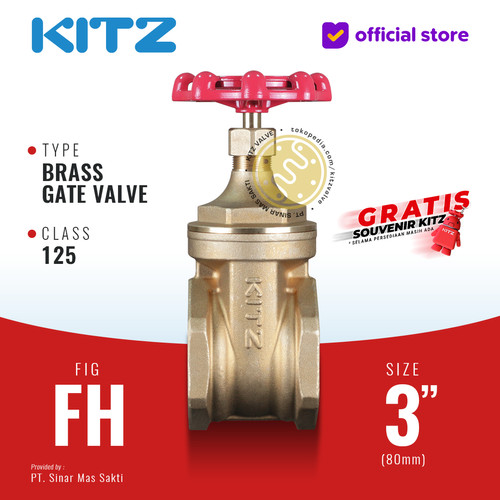 [EZR.2200477] KITZ Brass Gate Valve Fig. 125 FH , 3" - 80A - 80mm , Drat / Screw