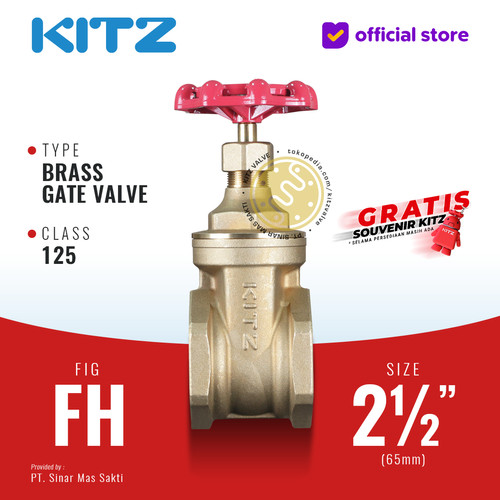 [EZR.2200478] KITZ Brass Gate Valve Fig. 125 FH , 2 1/2" - 65A - 65mm , Drat / Screw