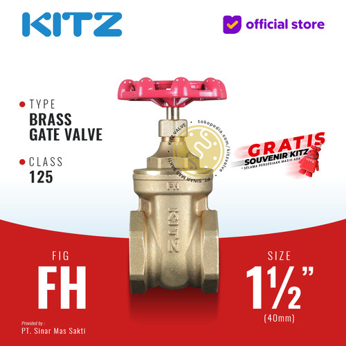 [EZR.2200480] KITZ Brass Gate Valve Fig. 125 FH 1 1/2" - 40A - 40mm , Drat / Screw