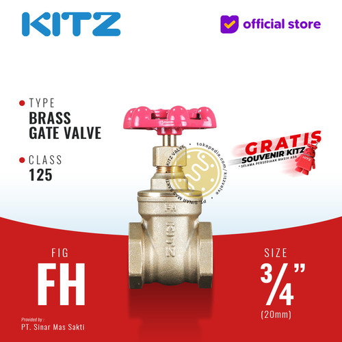 [EZR.2200483] KITZ Brass Gate Valve Fig. 125FH 3/4" - 20A - 20mm , Drat / Screw