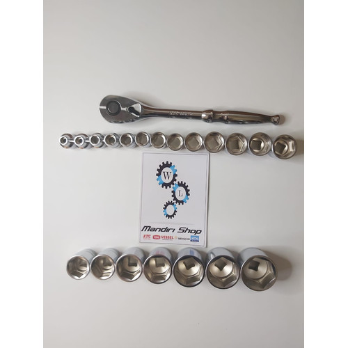[EZM.1000091] PAKET KUNCI SHOCK & RATCHET KTC SQUARE 1/2 8-36 20 PC ORIGINAL JAPAN