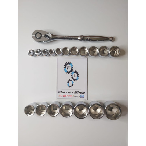 [EZM.1000093] PAKET KUNCI SHOCK & RATCHET KTC SQUARE 1/2 8-36 18 PC ORIGINAL JAPAN