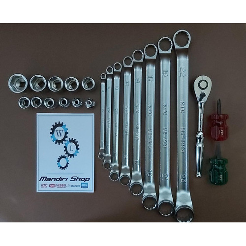 [EZM.1000890] PAKET KUNCI RING 8 PC , OBENG CEBOL DAN SHOCK 11PC RATCHET 3/8 KTC