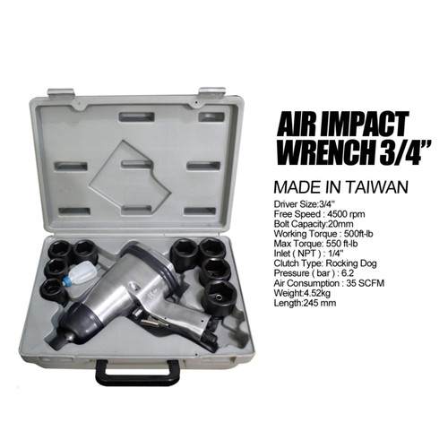 [EZM.1000866] CLEARANCE SALE Tora Air Impact Wrench Kit 3/4 Inch - TAIWAN