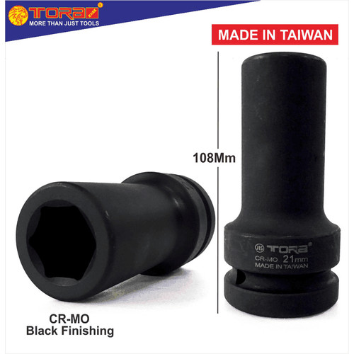[EZM.1001591] TORA Mata Sok Impact Long 21 mm 1" 6 PT - Socket Deep Impact - Taiwan