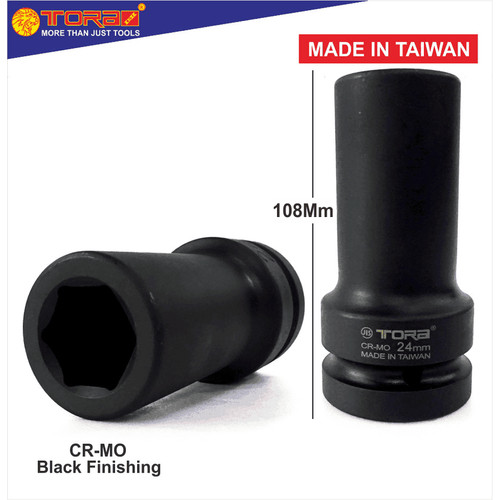 [EZM.1001592] TORA Mata Sok Impact Long 24 mm 1" 6 PT - Socket Deep Impact - Taiwan