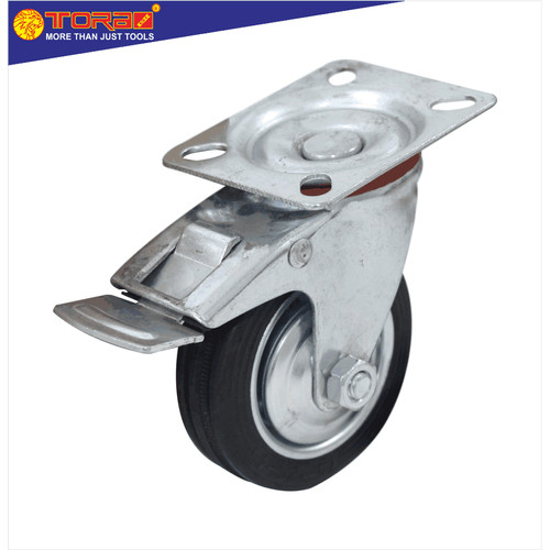 [EZM.1001967] TORA Roda Caster Karet Hidup + Rem troli trolley lori 3 & 4 Inch