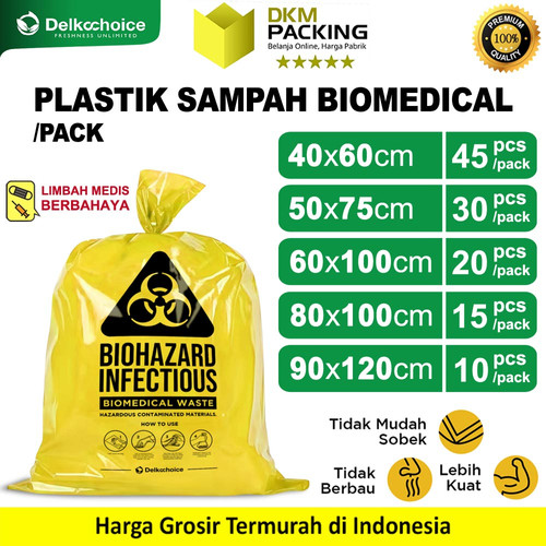 [EZO.9200146] Kantong Plastik Sampah Limbah Infeksius Biomedis BioHazard Kuning Trash Bag Yellow DELKOCHOICE
