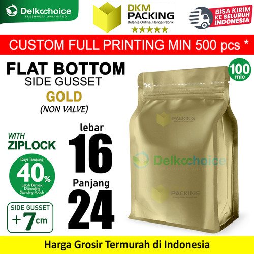 [EZO.9200164] Flat Bottom Gold Plastik Klip Standing Pouch Ziplock Kemasan Makanan