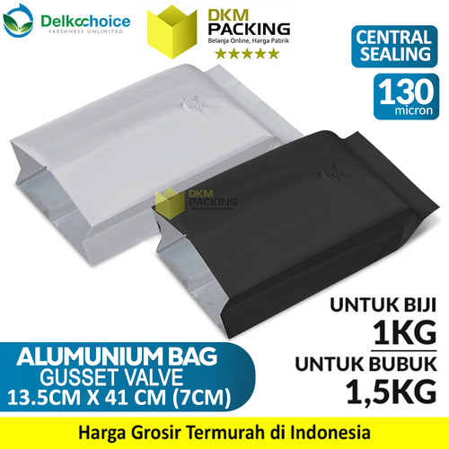 [EZO.9200189] Kantong Alumunium Bag Gusset Valve Kemasan Bubuk Delkochoice 13.5X41cm