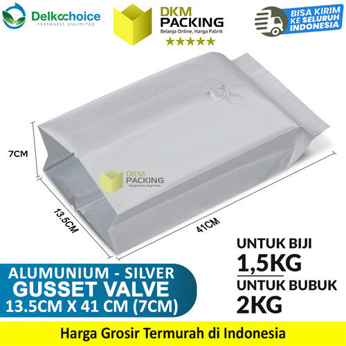 [EZO.9200190] Alumunium Bag Gusset Valve Kantong Kemasan Bubuk 13.5X41cm Delkochoice
