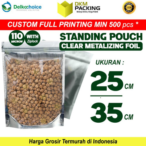 [EZO.9200254] Standing Pouch 25x35cm Clear Metalize Alumunium Plastik Klip Ziplock