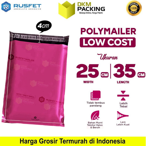 [EZO.9200276] Plastik Polymailer Pack LOW COST Amplop Polimailer PINK Rusfet 25x35cm