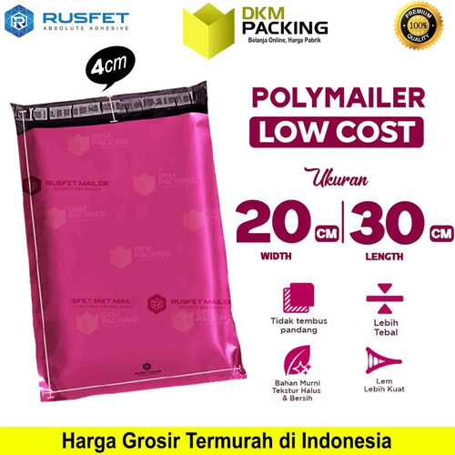 [EZO.9200277] Plastik Polymailer Pack LOW COST Amplop Polimailer PINK Rusfet 20x30cm