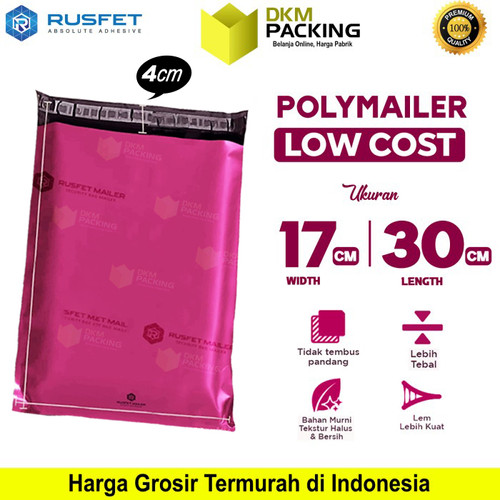 [EZO.9200278] Plastik Polymailer Pack LOW COST Amplop Polimailer PINK Rusfet 17x30cm
