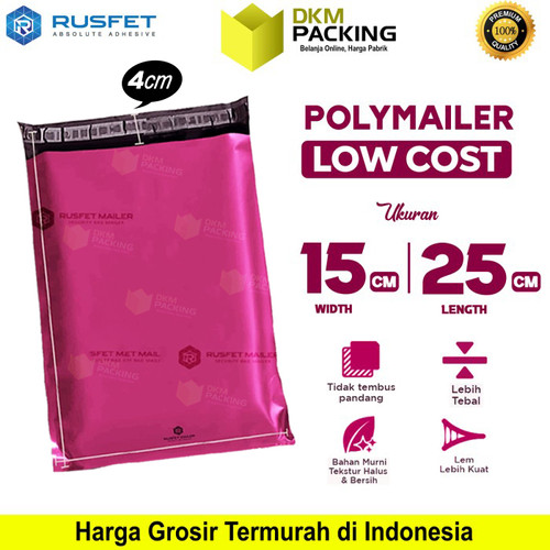 [EZO.9200279] Plastik Polymailer Pack LOW COST Amplop Polimailer PINK Rusfet 15x25cm