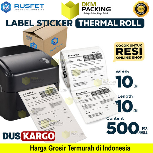 [EZO.9200285] Label Sticker Thermal Paper Roll Resi OLSHOP 10x10cm RUSFET / DUS