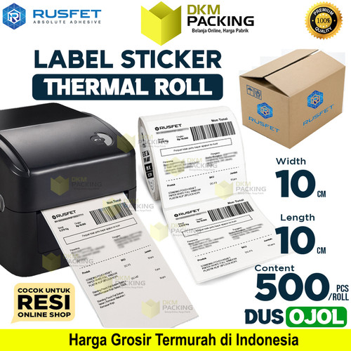 [EZO.9200288] Label Sticker Thermal Paper Roll Resi OLSHOP 10x10cm RUSFET / DUS OJOL