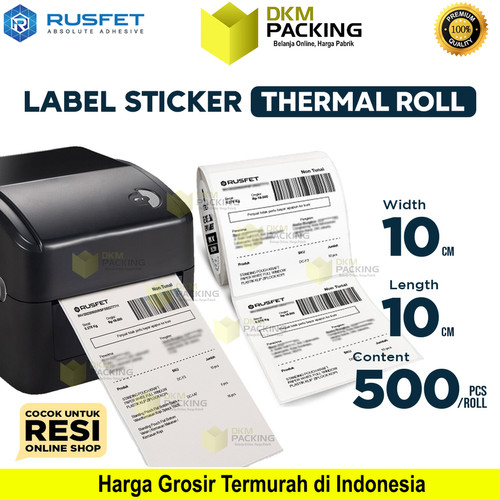[EZO.9200290] Label Sticker Thermal Paper Roll Resi Online Shop 10x10cm RUSFET