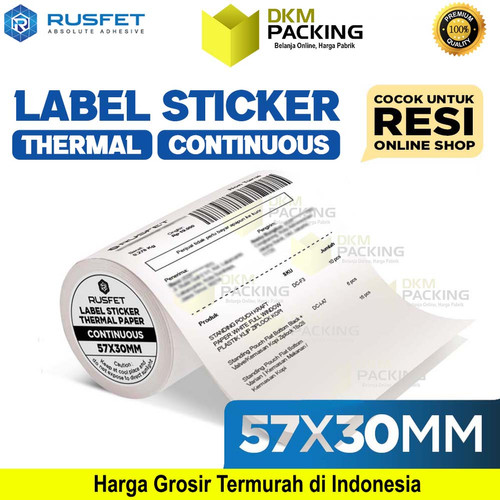 [EZO.9200297] Sticker Label Thermal Paper CONTINUOUS ROLL Barcode Resi RUSFET 57mm