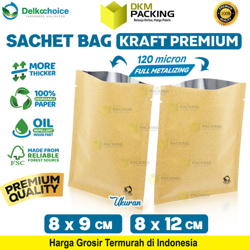 [EZO.9200298] Sachet Bag Kraft Paper PREMIUM Metalizing Foil Delkochoice FOOD GRADE