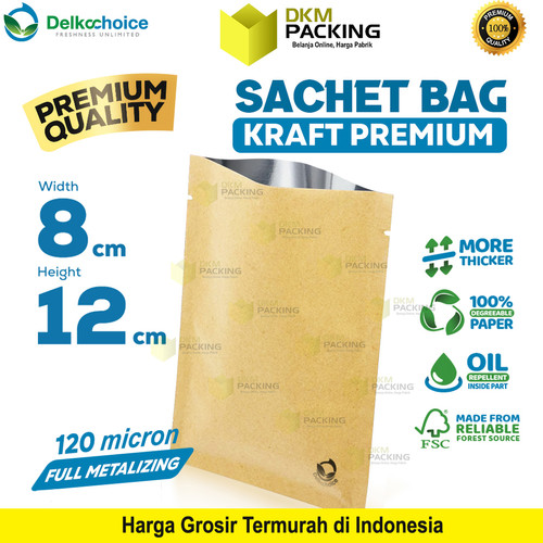 [EZO.9200300] Sachet Bag Kraft Paper PREMIUM Metalizing FOOD GRADE Delkochoice 8x12