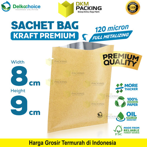 [EZO.9200301] Sachet Bag Kraft Paper PREMIUM Metalizing FOOD GRADE Delkochoice 8x9cm