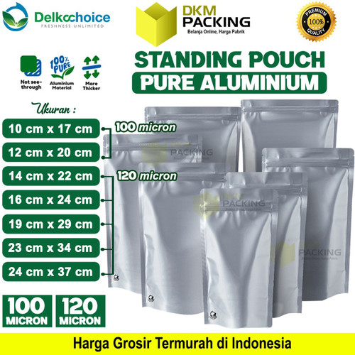 [EZO.9200313] Kemasan Standing Pouch PURE ALUMUNIUM FOIL Ziplock Makanan Delkochoice